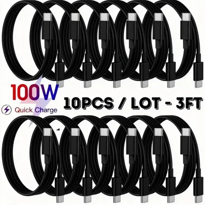 10Pcs 5A PD 100W Dual USB C Super Fast Charge Cable for Samsung S22 S23 S24 Plus Note 20 Ultra A54 A55 Quick Charging Data Cable