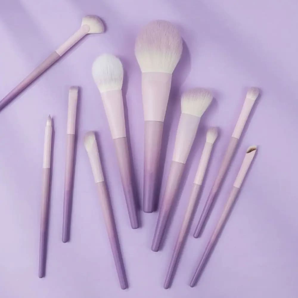 Set di pennelli per trucco super morbidi alla moda da 10 pezzi, capelli sintetici, pennello per fard facile da pulire, pennello per ombretto, principianti principianti