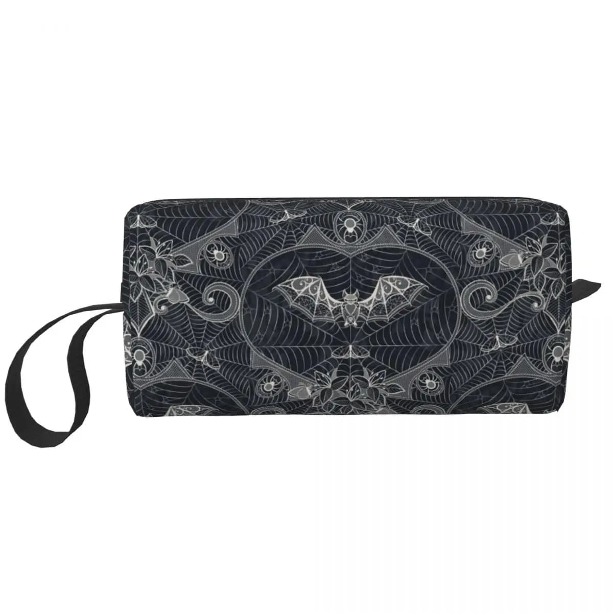 Borsa per il trucco personalizzata dei pipistrelli della strega di Halloween per le donne organizzatore cosmetico Kawaii Gothic Halloween borse da toilette per la conservazione del merletto
