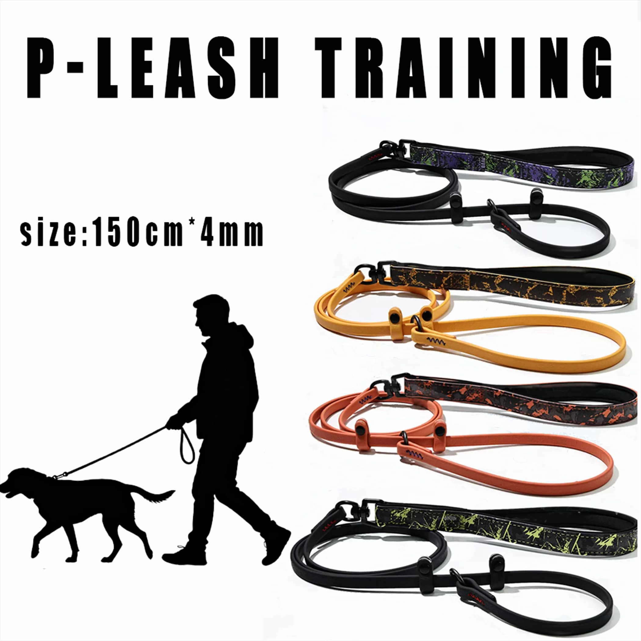 150cm P-Leash Training Dog Leash Waterproof PVC Slip Lead with Soft Handle Anti-Pull Walking Lead for Small Medium Large Dogs