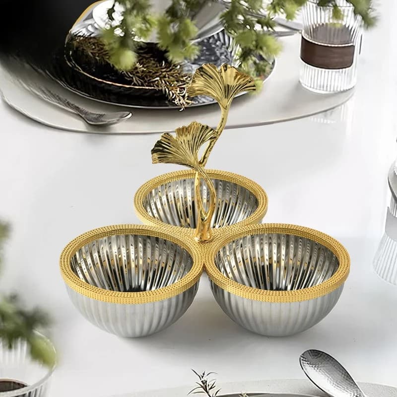 Light Luxury Ginkgo Biloba Stainless Steel Dried Fruit Bowl Ornament Nut Creative Snack Candy Plate Dim Sum Snack Plate