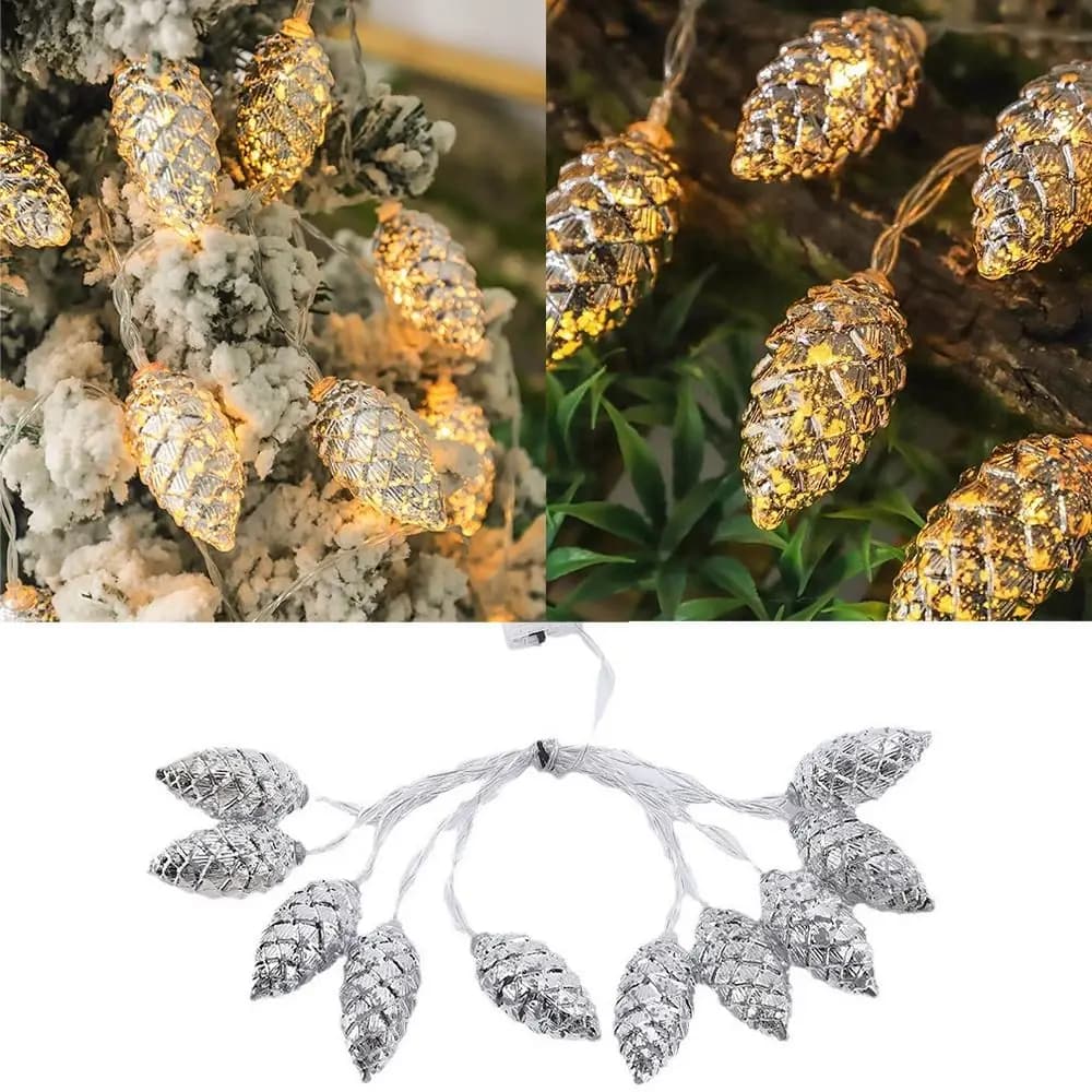 1.5/3/6M Falso Pigna LED Luci Della Stringa Oro Argento Albero di Natale Appeso Ornamenti Pigna Artificiale Fata Luce 10/20/40LED