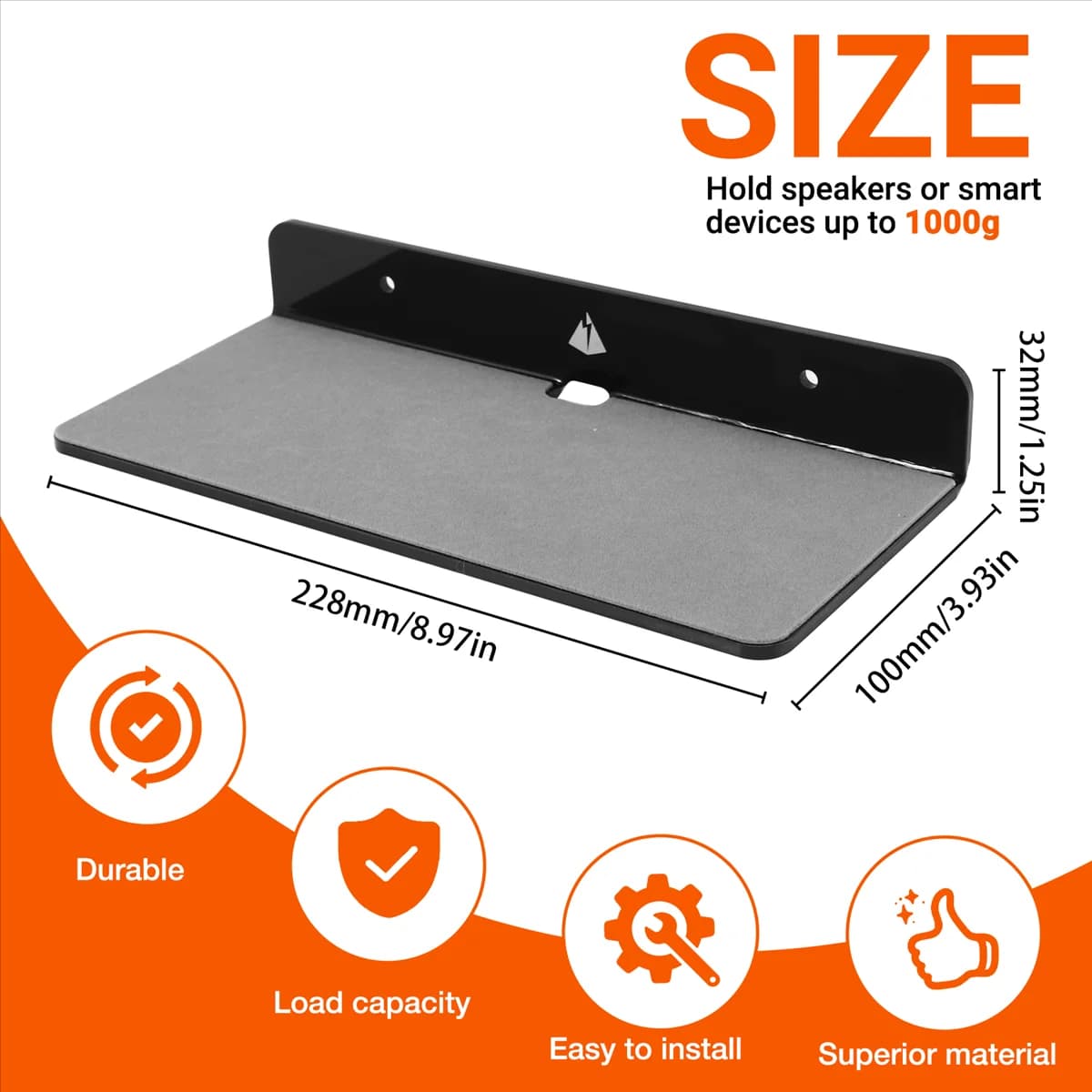 Supporto per altoparlante con mensola da parete qualitativa, espositore per montaggio a parete in acrilico per altoparlante Bluetooth, webcam, telefoni cellulari, giocattolo-nero
