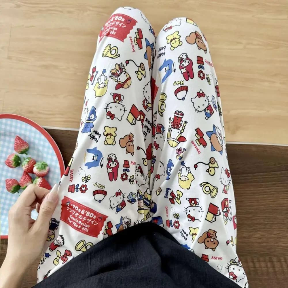 Sanrio Cute Hello Kitty Casual Pants Kawaii Kt Loose Home Pajama Pants Cartoon Summer Breathable Anime Girls Soft Loose Trousers