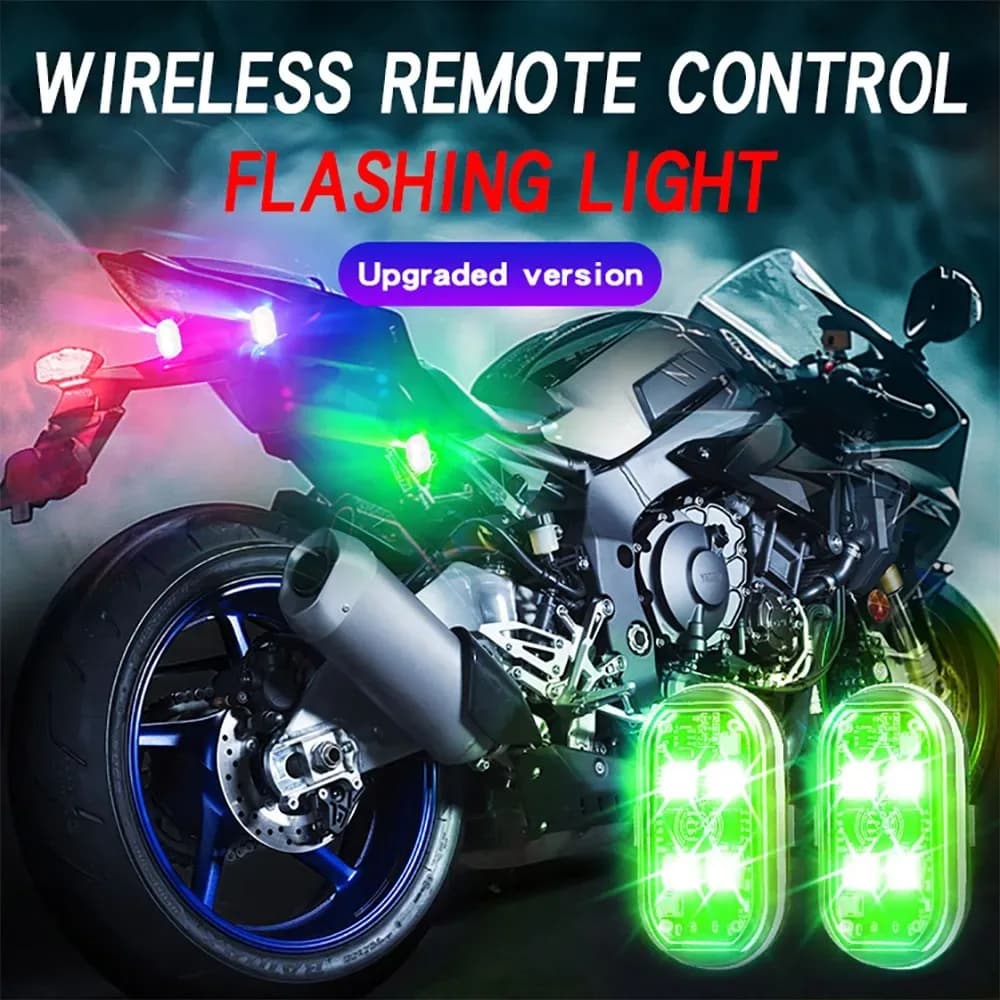 2x Decorative Light for Car Atmospheric Lights Wireless LED Stroboscopic Lights 8 Colors Motorcycle Light Auto Air Bike