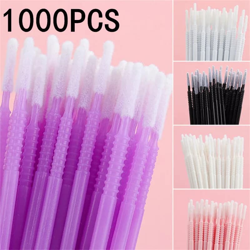 100/200/1000 Pezzi Spazzolini Monouso per Rimozione Extension Ciglia, Micro Spazzole per Pulizia, Tamponi di Cotone