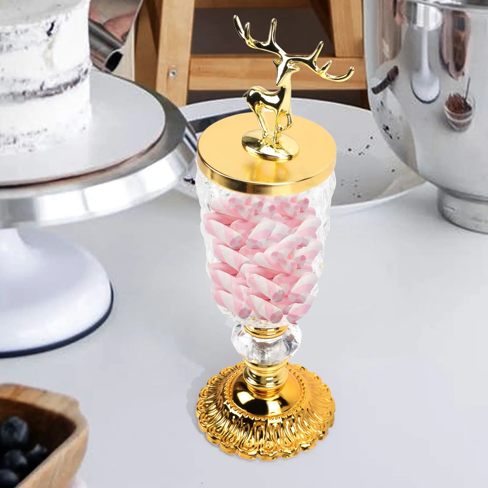 Barattolo Dorato per Caramelle con Coperchio, Elegante Contenitore in Vetro e Ferro Stile Nordico per Frutta Secca, Noci e Snack