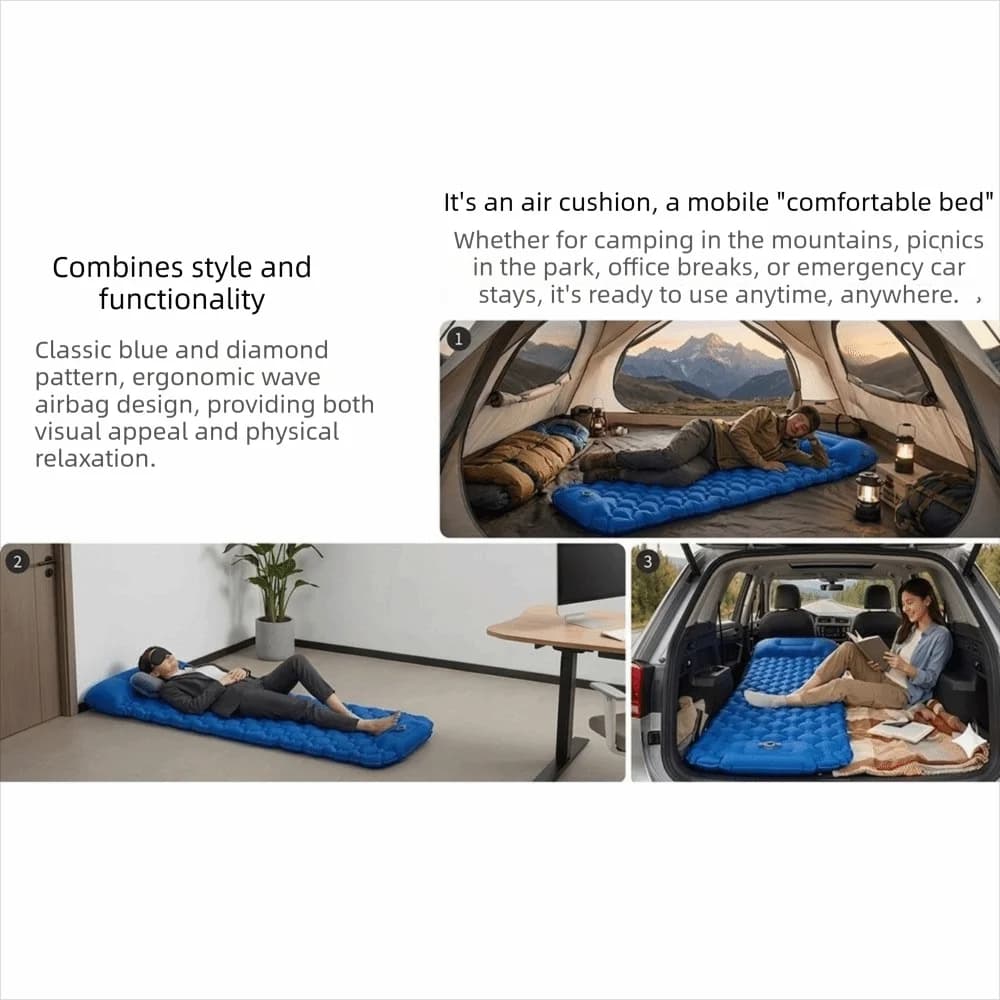 Camp Mat Inflatable Camping Sleeping Pad Ultralight Compact Air Mattress with Pillows Folding Camping Mat Travel