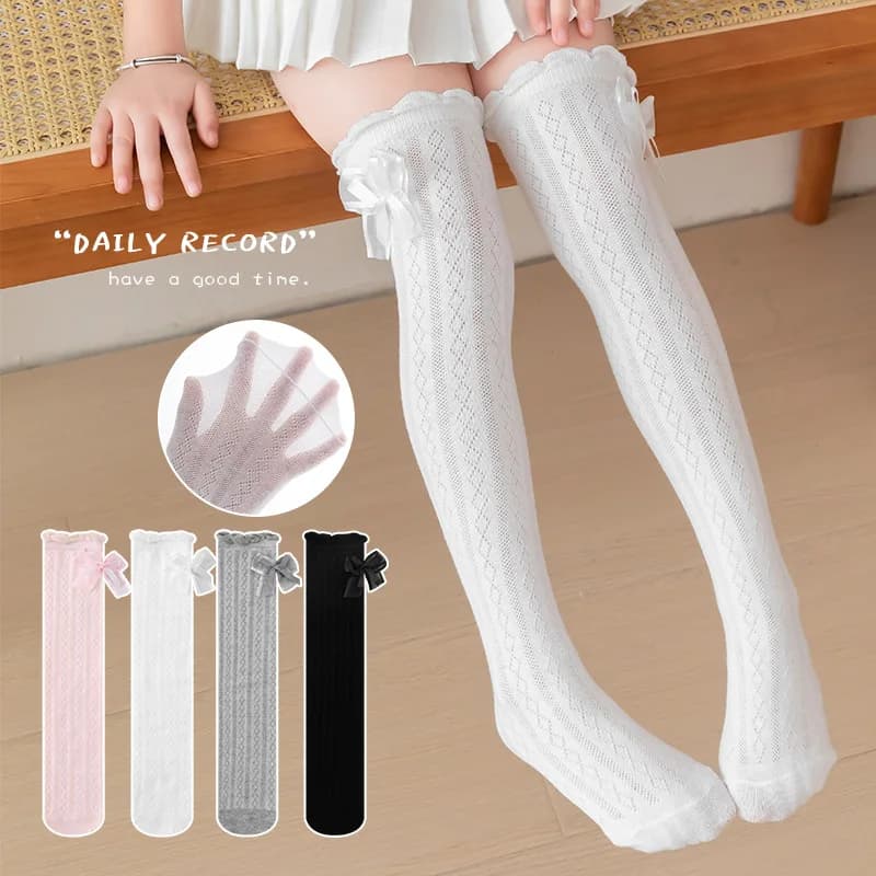 Calze Lunghe Estive Anti-zanzara per Bambina RAISE, Calzini con Fiocco per Bambine 35-42cm, Calzini da Principessa per Neonata/Bambina