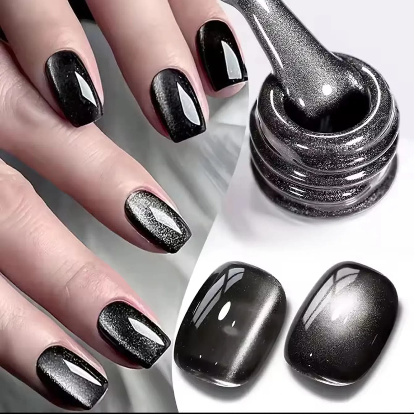 Smalto Semipermanente Magnetico per Unghie Effetto Occhio di Gatto con Perline di Vetro Nere, 12ml, 1-8 pz, Gel UV per Nail Art, Unghie Nere