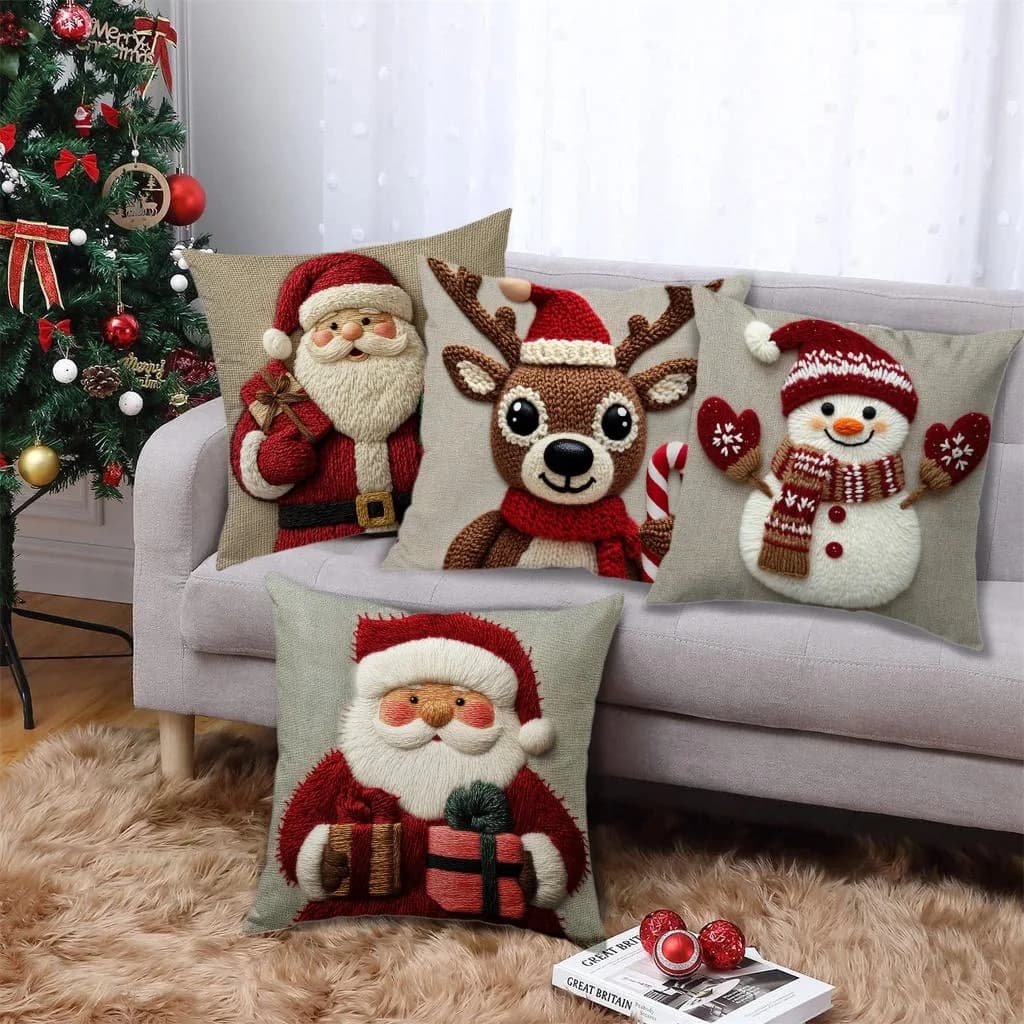 Fodera per cuscino natalizio grigio e rosso da 45 cm, con cartoni animati di Babbo Natale, pupazzo di neve e alce, per divano, letto, auto, decorazione per la casa, Buon Natale 2025
