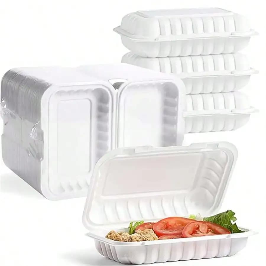50 Pack Food Storage Containers, PP Plastic Takeout Boxes, Heavy Duty Clamshell, 29 Oz, for Restaurant Meal Prep Party
