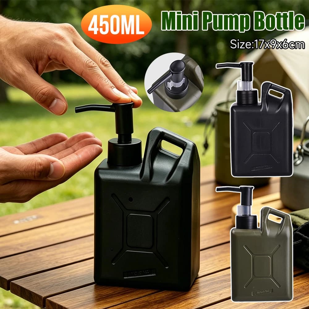 Dispenser da Campeggio Portatile 450ml, Mini Bottiglia Vuota Ricaricabile per Viaggio, Dispenser Sapone Doccia, Accessori per Escursionismo e Campeggio