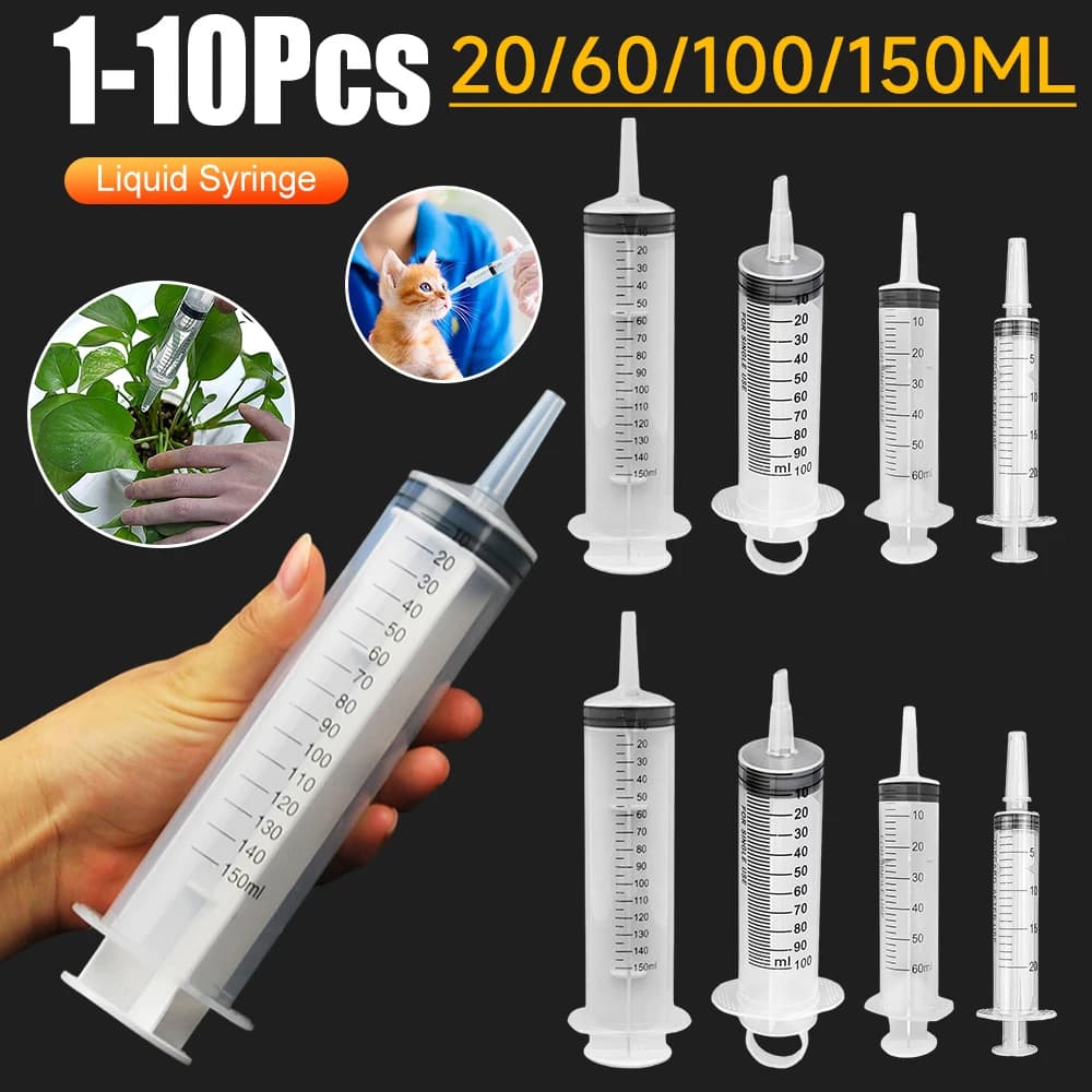 2-150ml Syringe Large Capacity With 100cm Hose Pump Measuring Washable Injector For Industrial Pet Food Feeding Oil Glue Fluid