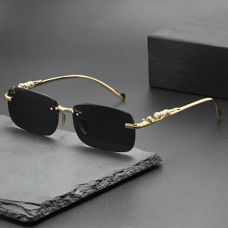 Vintage Sunglasses Rimless Cut Edge Women's Sunglasses Fashion Designer Shades Luxury Golden Leopard Frame Sunglasses