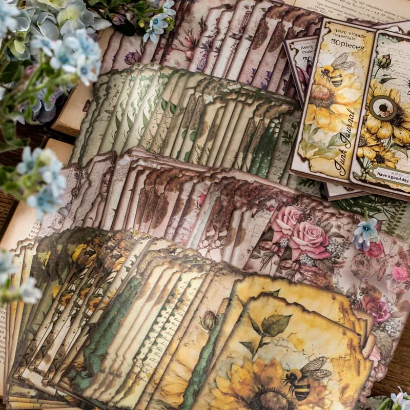 JIANQI 30pcs/pack Decor Scrapbook Vintage Materials Paper Combo Kit DIY Junk Journal Collage Photo Album Retro Background Paper