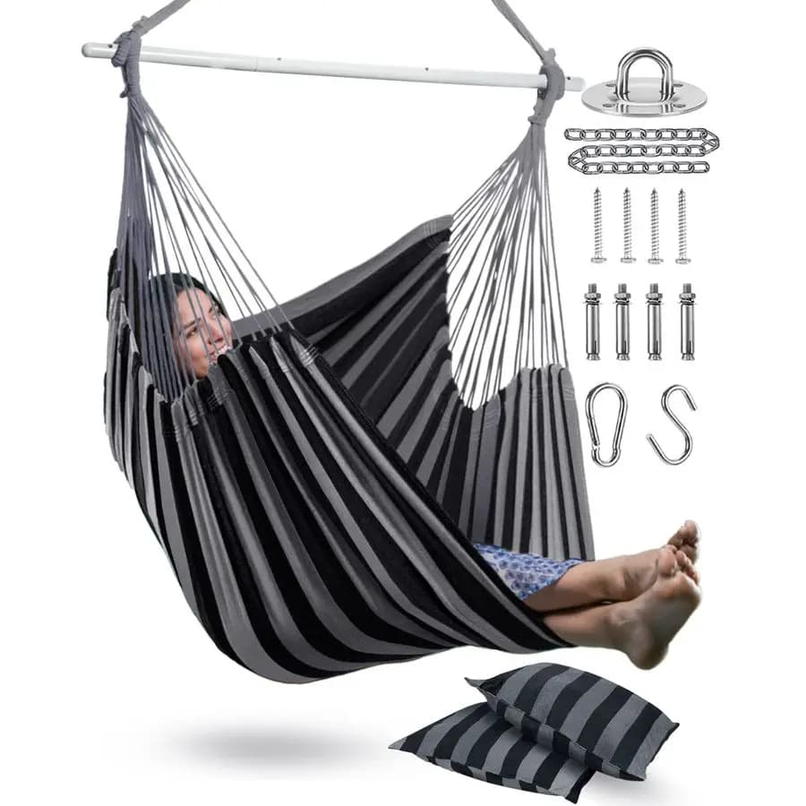 Sleeping chair with 2 cushions, maximum capacity 227 kg, perfect for patio, porch, bedroom, garden, interior or exterior.