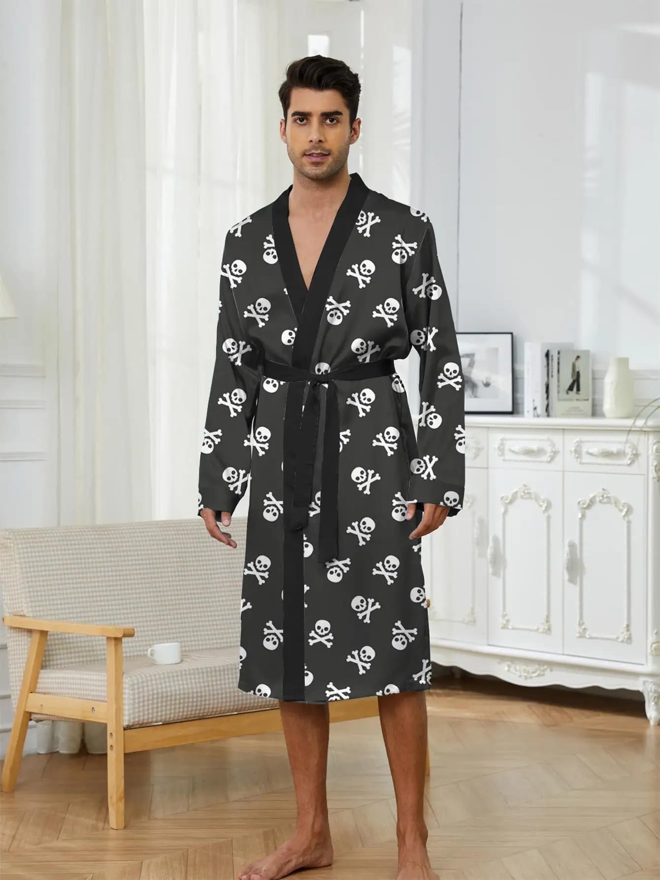 1pcs Men's Robes 2026 Spring/Summer 3D Printed dressing gown Breathable sleepwear Graphic Bathrobe man Funny pajamas robe