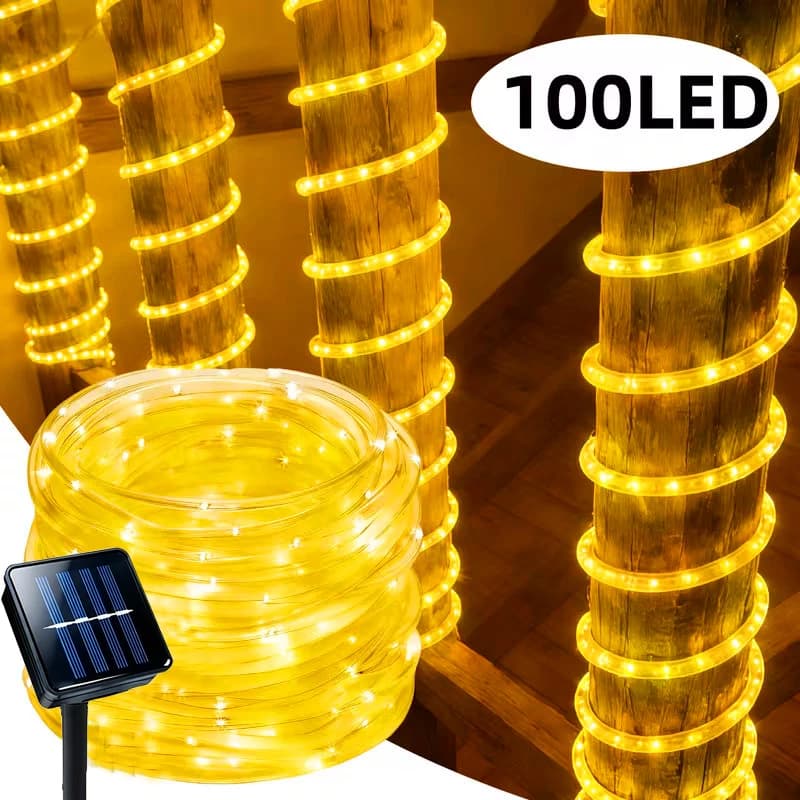 Solar Rope Lights 50/100 LED Waterproof Tube Fairy Lights Warm /White/RGB Outdoor Decorative String Lights for Patio Yard Fence