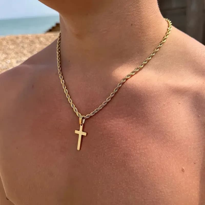 New Necklace with Stainless Steel Cross Pendant LLL for Men and Women, Minimalistic Jewels Color Gold, Unisex Necklaces and Horses, Gifts