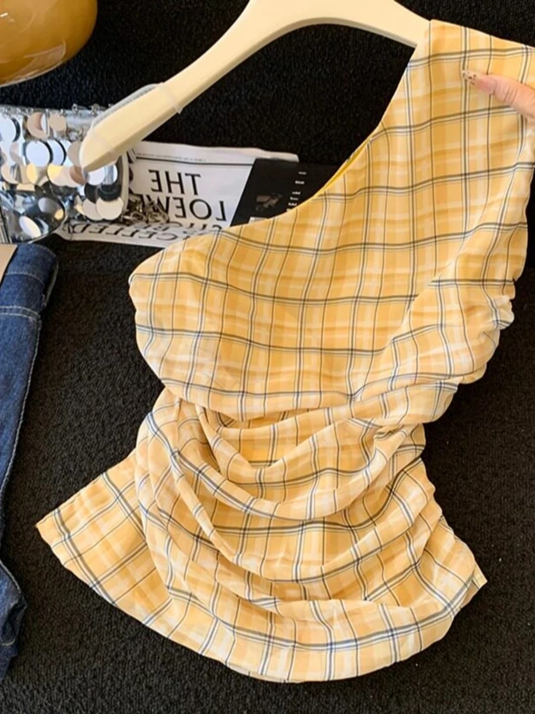 Korean Style Mesh Plaid Crossbody Vest Women's Summer New Backless Sleeveless Short Top Trendy Breathable Moisture Wicking