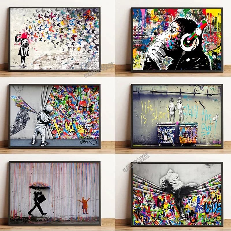 Abstract Banksy Life Is Short, Chill The Out Street Art Canvas Painting Divertente Scimmia Graffiti Poster Wall Art Picture Home Decor