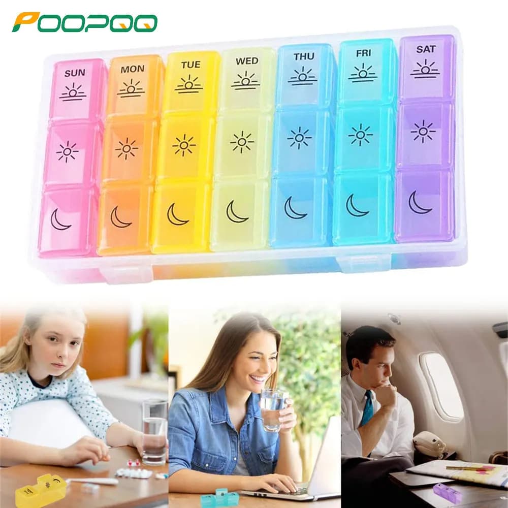 1 3 times a day, 7-day pill holder with removable tray for fish oils, supplements