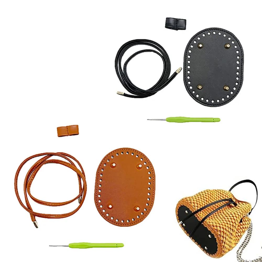 Set 4 Pezzi 14,5 cm: Base Ovale per Borsa Fai da Te + Cordino + Uncinetto + Accessori per Lavorazione a Maglia