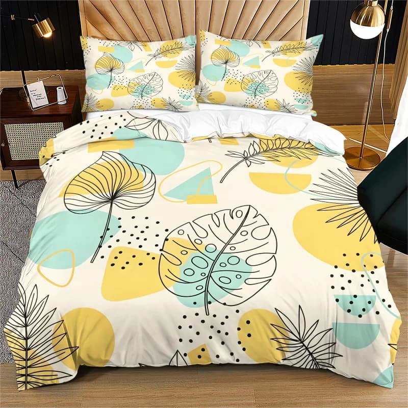 Line Art Monstera Geometric Print Duvet Cover Set Comforter Cover Bedding Set No Filler Modern Adult Bedroom Decor
