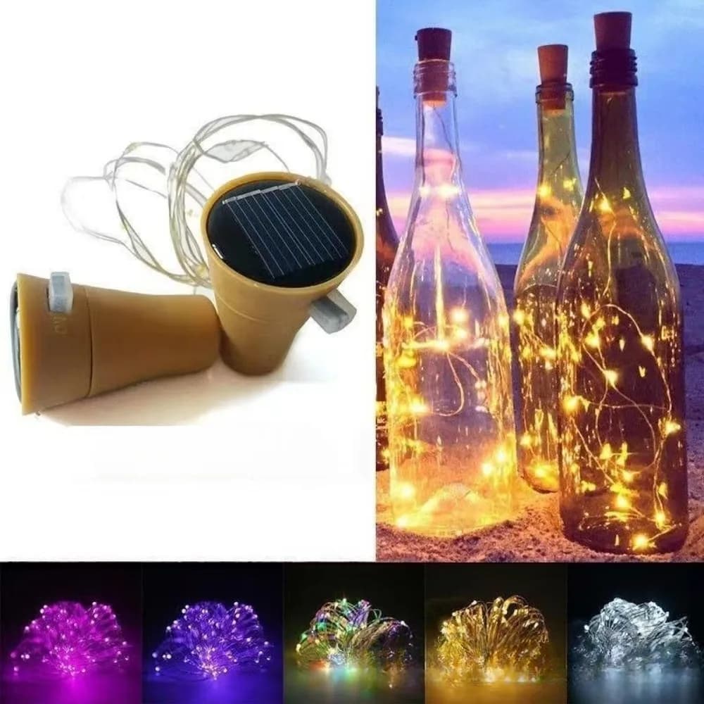 Luci solari in sughero per bottiglia di vino Stringa per esterni Lucine in filo di rame Decorazioni natalizie