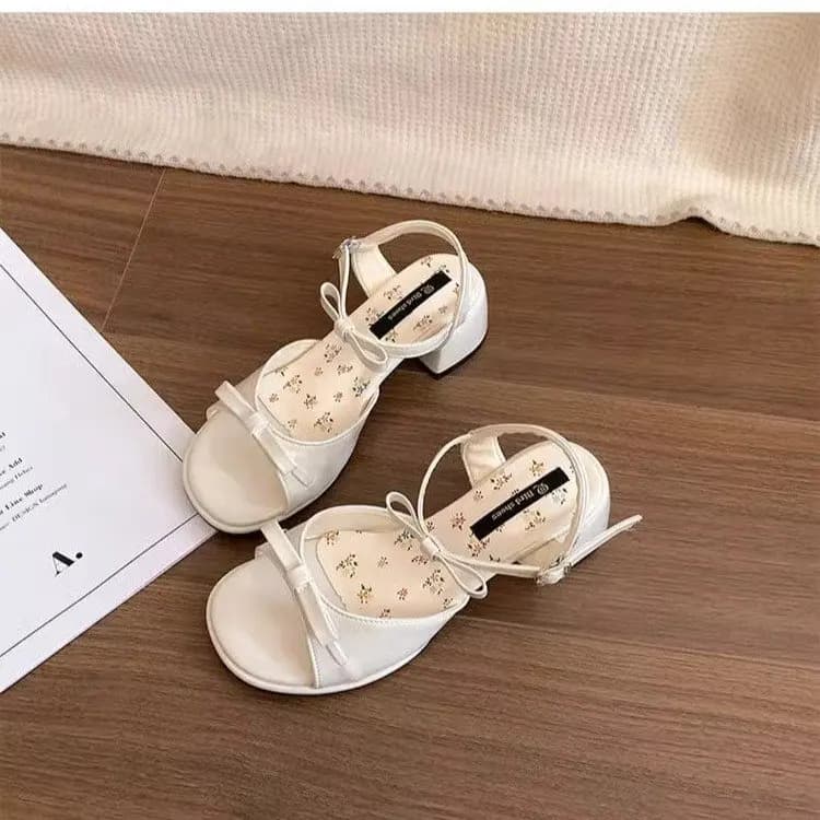 Sandali con tacco a blocco e fiocco da donna, eleganti con cinturino alla caviglia, soletta in memory foam, supporto per l'arco plantare, antiscivolo, per feste, serate e matrimoni