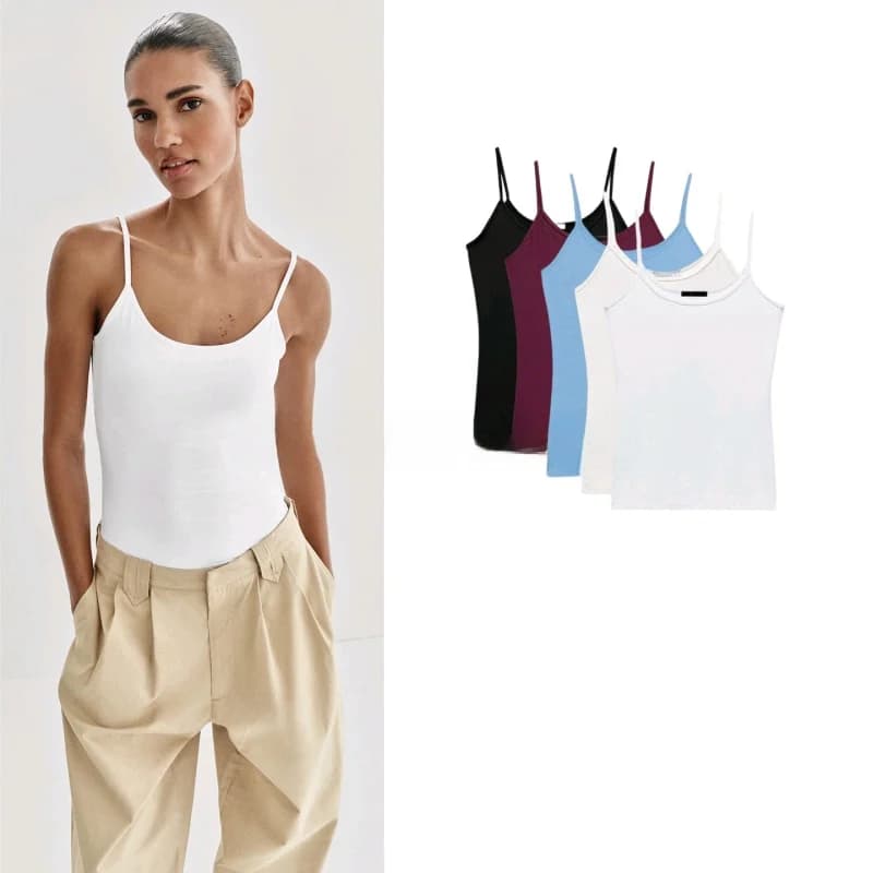 Nuova T-shirt Estiva da Donna Slim Fit con Scollo Rotondo Senza Maniche e Spalline Sottili in Fibra di Poliestere, Scollo a U, Lunghezza Corta, Abbigliamento Esterno