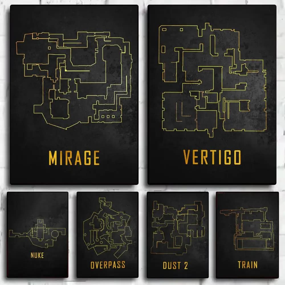 Poster della mappa del gioco C-CS GO, decorazione da parete alla moda, ottimo adesivo stampato su carta PP per decorazione di bar, ufficio, caffetteria, miglior regalo