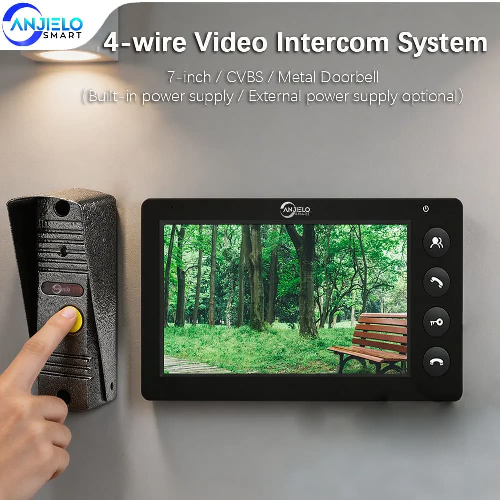 ANJIELO Videocitofono a 4 Fili con Schermo da 7 Pollici, Sistema Intercom per Casa, Citofono Video IP65 per Esterni, Campanello in Metallo 1000TVL
