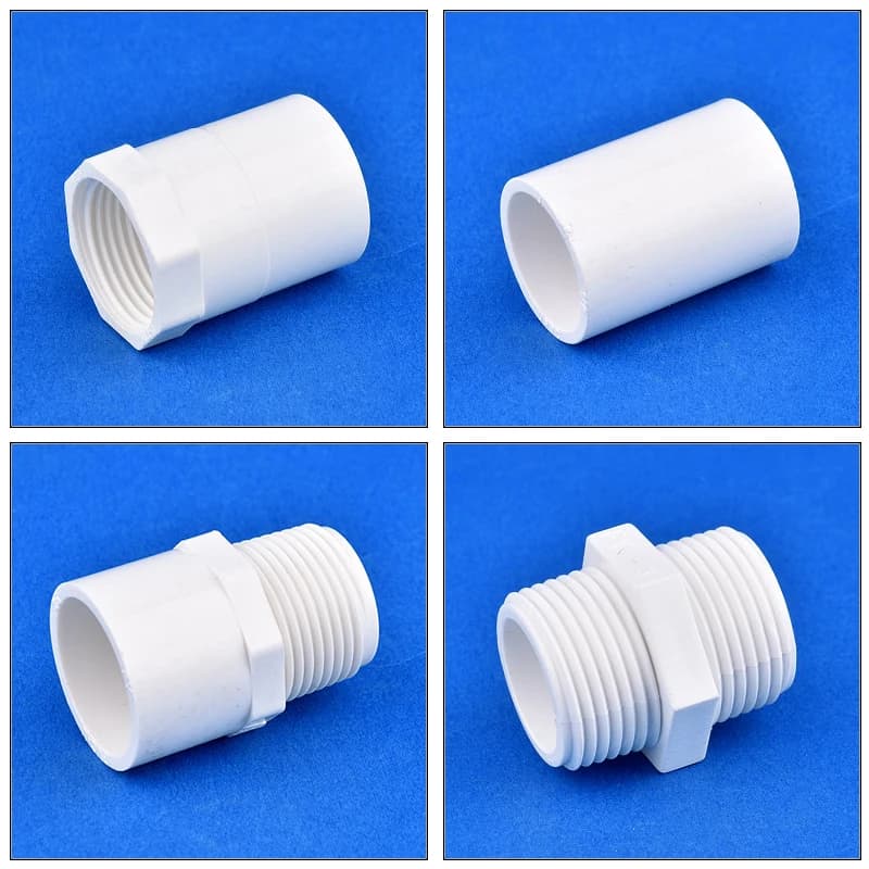 2 pcs white PVC straight connector joint for water supply pipe for garden irrigation 1/2"~1.5" male/female thread at 20/25/32/40/50mm