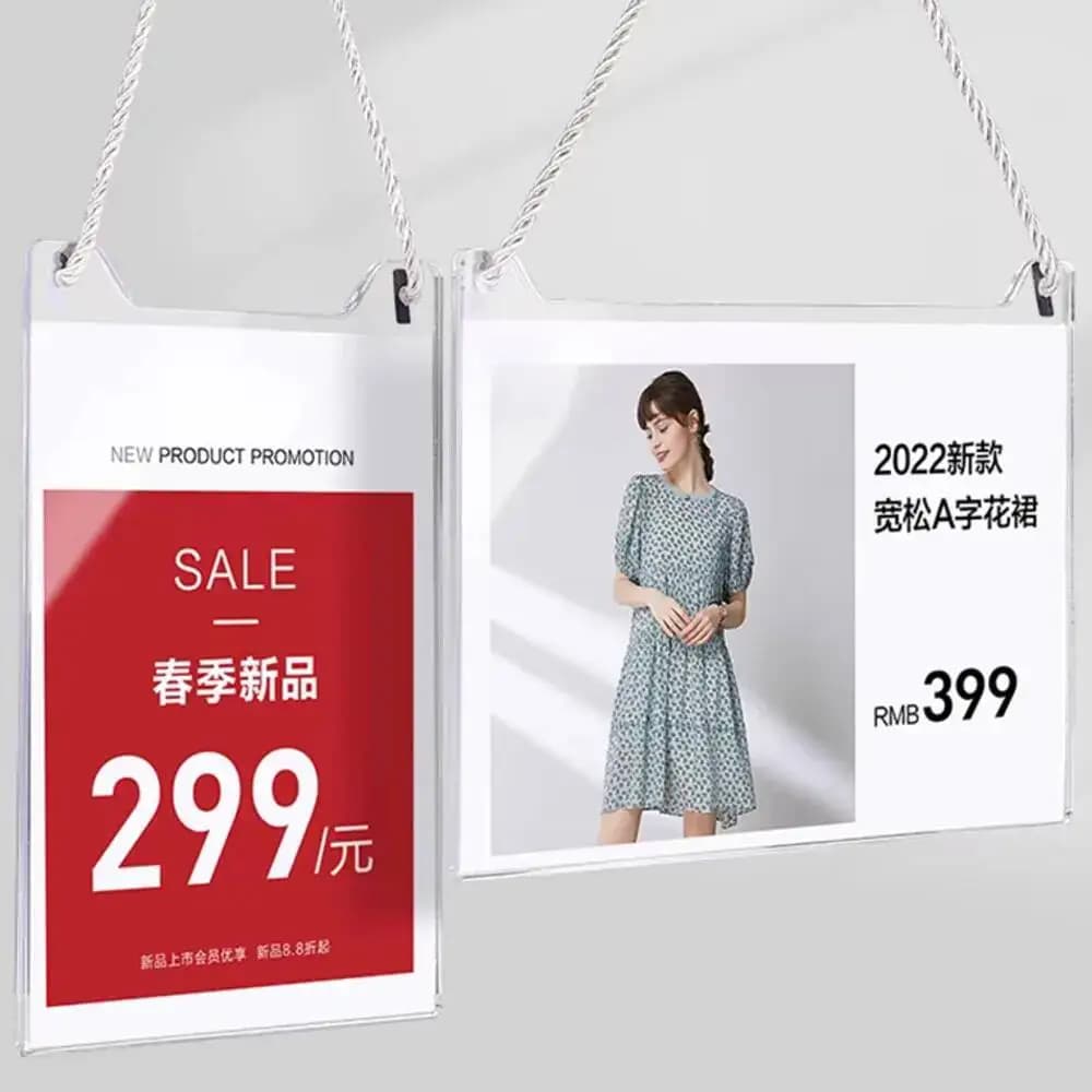 Portaetichette in Acrilico da Appendere, Cornice Promozionale per Listino Prezzi, Espositore POP per Negozi di Abbigliamento, Formato A4 210×297mm