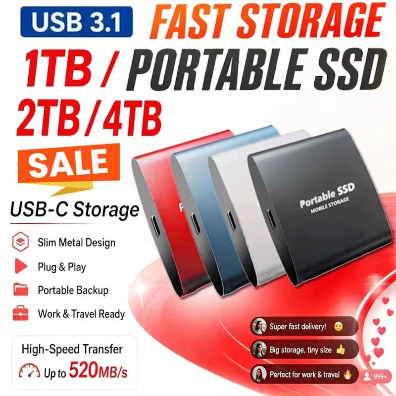 2TB 4TB 6TB SSD High-speed SSD Enclosure Mobile Hard Drive Cases for SSD External Storage HDD Box With USB3.1 Cable ABS