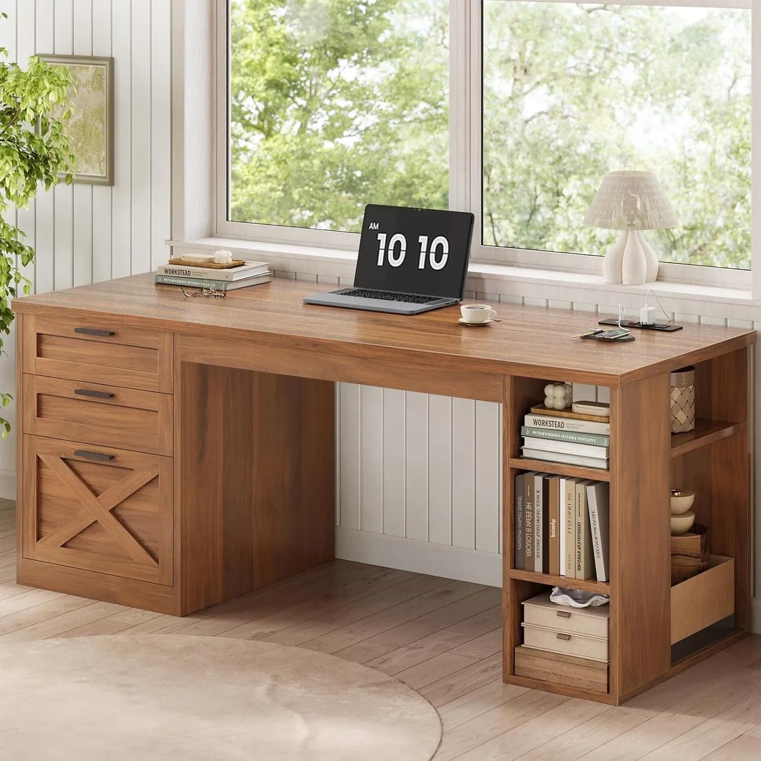 Scrivania Direzionale da 140 cm con 3 Cassetti, Scrivania per Computer in Stile Rustico per Ufficio Domestico