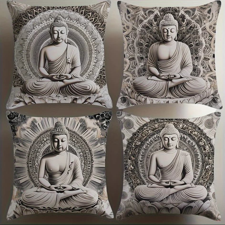 Home Decor Meditating Buddha with Ornate Patterns Pillowcase Pattern Cushion Cover Suitable for Sofa Bedroom Car Pillow Cover