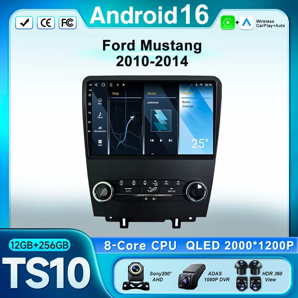Android 15 Auto GPS Navigation DVD For Ford Mustang 2010-2014 Auto Multimedia Reader QLED Screen Dash Cam Carplay NO 2din 5G Wifi