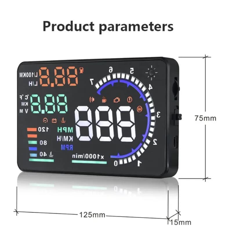 Tachimetro LED, Indicatore Temperatura Acqua, Contagiri Digitale AD, Display HUD A8 per Auto, Proiettore OBD sul Parabrezza