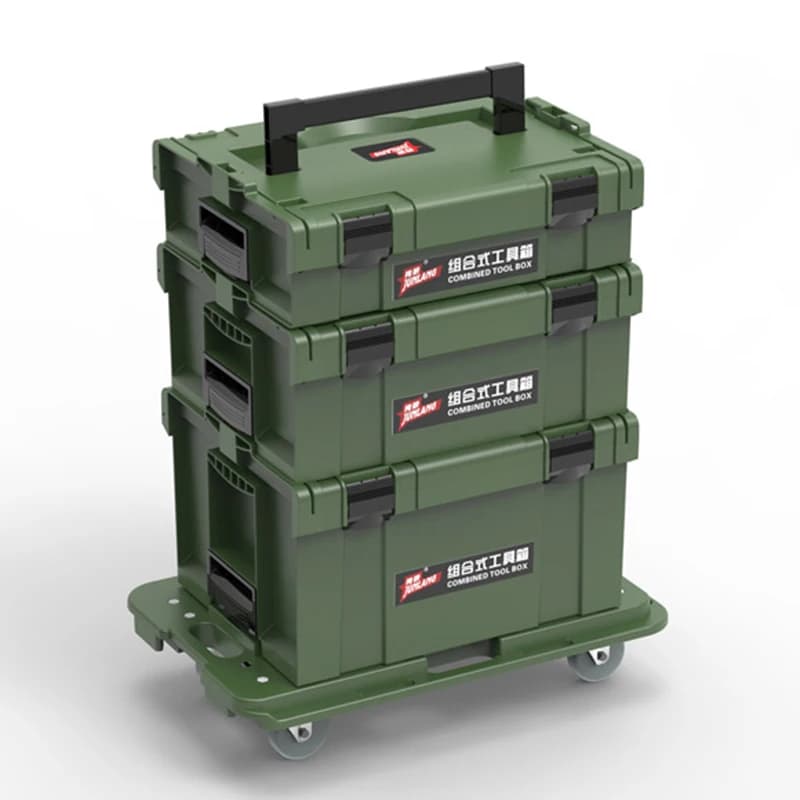 Stacked Tool Case Set Hardware Thickened Storage Box Portable Electrical Carpenter Tools Organizer Toolbox with Push Wheel Base