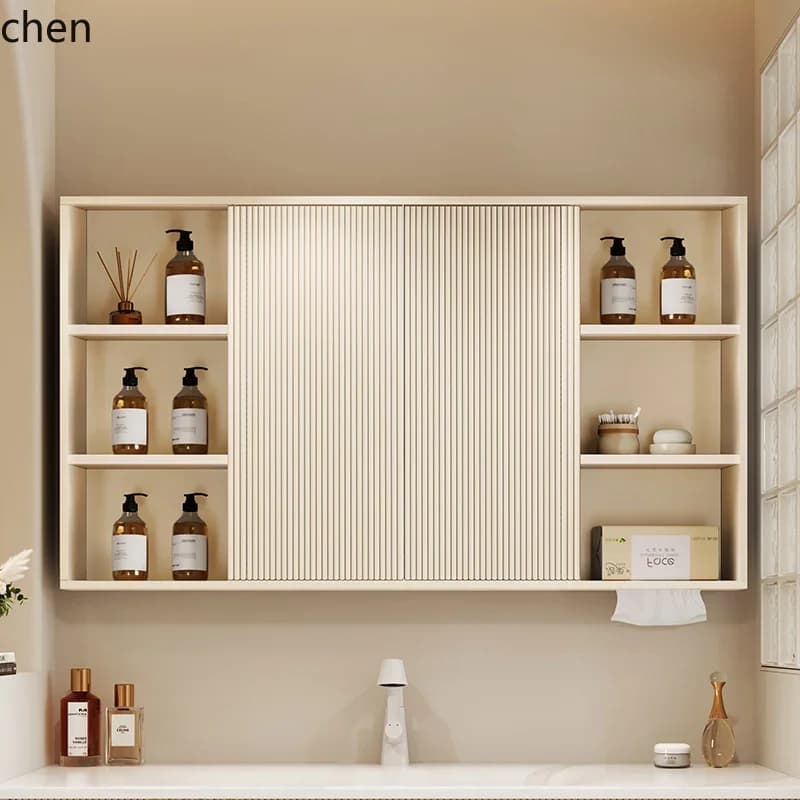 mobiletto per specchio scorrevole intelligente separato per bagno, mobiletto integrato per riporre lo specchio per WC sospeso a parete