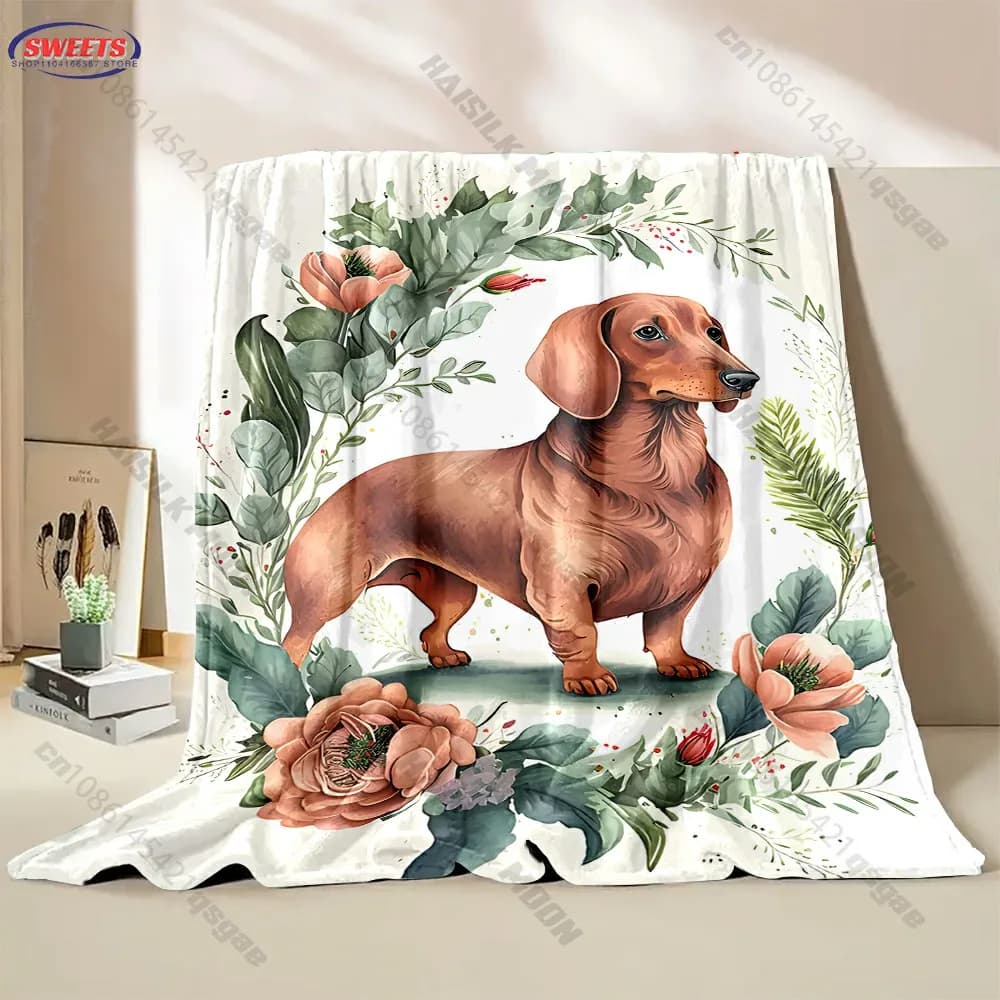 Coperta floreale con motivo Bassotto per la casa, decorazione per divano, soggiorno e camera da letto per bambini e adulti, regalo squisito