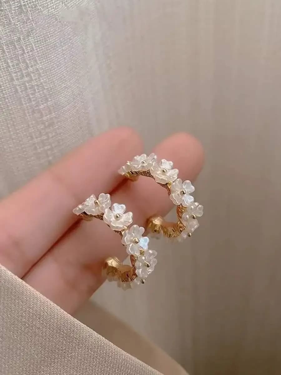 Flower Decor Cuff Hoop Earrings Valentines