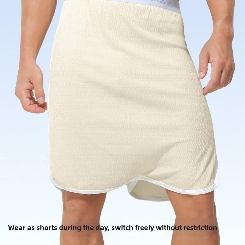 Cotton Men's Sleeping Skirt Pants with Buttons No Underwear Men Bathrobe Sleep Artifact Crotch Less Male Bath Towel Sleepwear