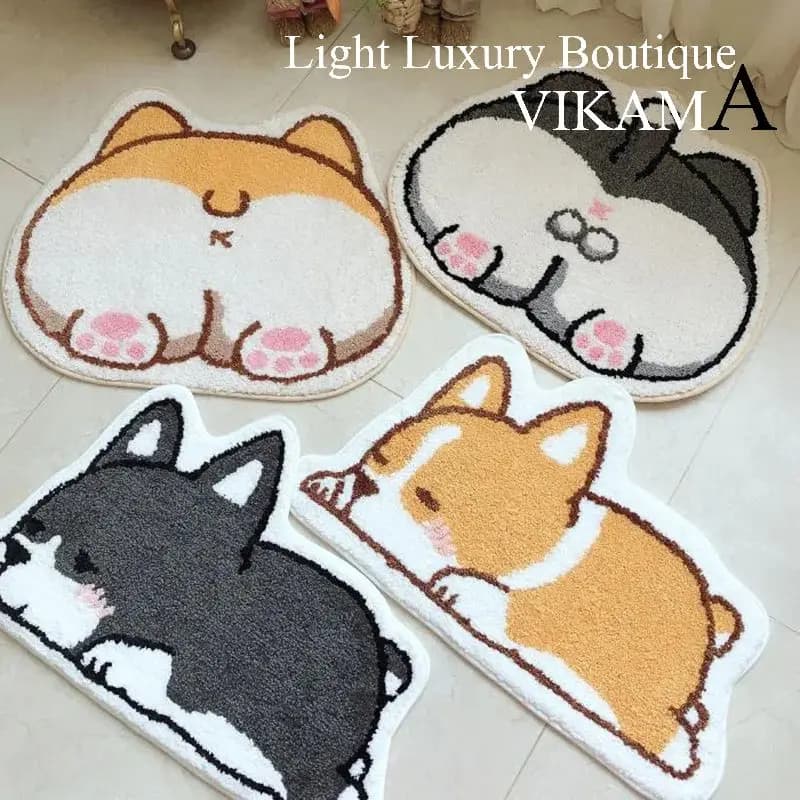 VIKAMA Cartoon Corgi Tappeto Caldo Tocco Morbido Tappetino per il bagno Tappetino assorbente Tappetino per soggiorno Camera da letto Zerbino Home Dec