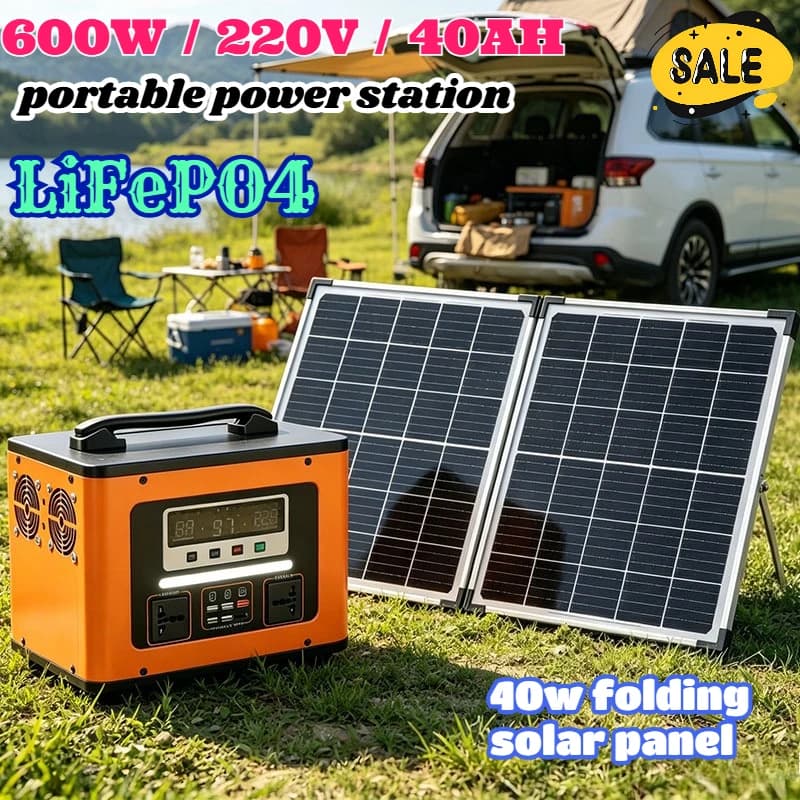 Stazione di Alimentazione Portatile Originale 220V 40AH 600W con Ricarica Solare per Emergenze, Campeggio, Viaggi e Alimentazione di Backup LiFePO4