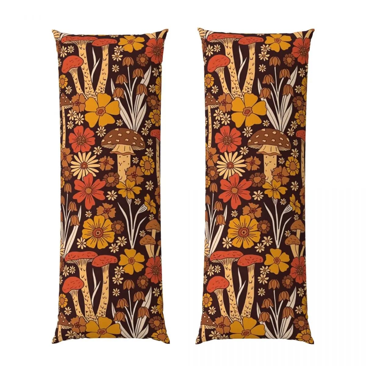 Retro anni '70 Funghi marroni e arancioni e fiori Federa rettangolare Fodera per cuscino Decorazione in poliestere Camera da letto Cuscino per la casa