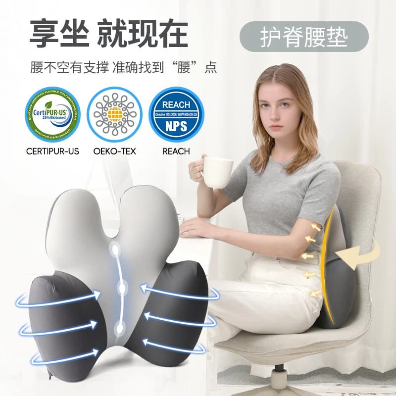 Cuscino Lombare Ergonomico in Schiuma, Supporto per la Schiena per Ufficio e Auto, per Lunghe Sedute